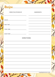 Printable Autumn Recipe Cards on 5x7