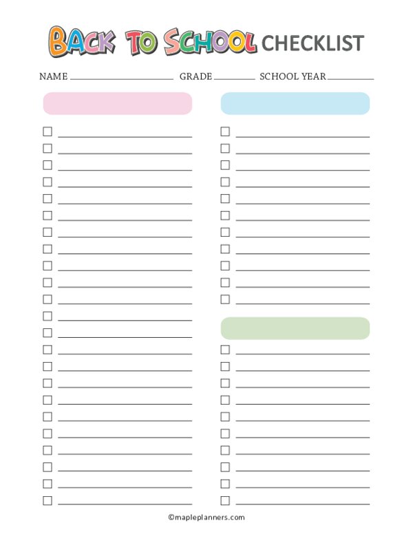 Printable Back to School Checklist