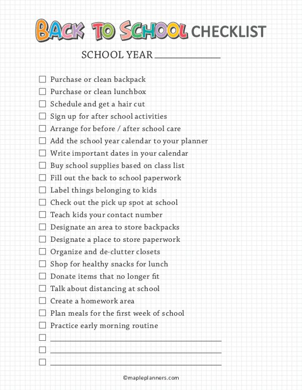 Back to School Checklist
