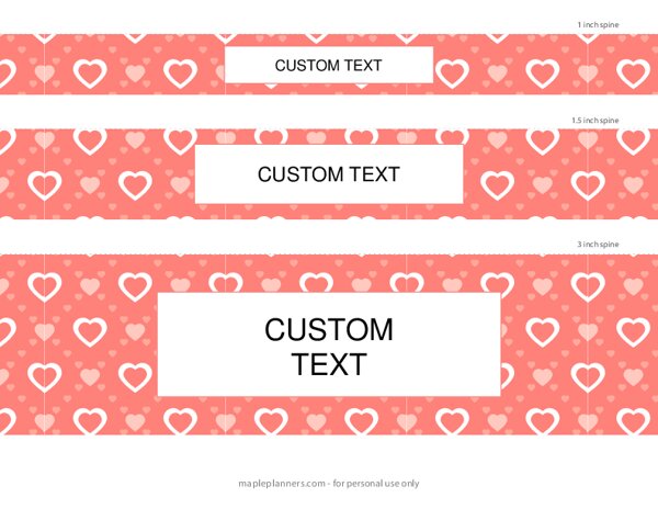 Brick Red Hearts Binder Spines in 5 Sizes {Editable}