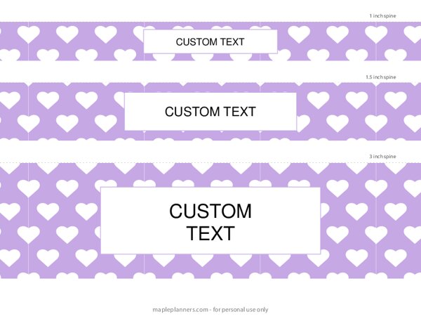 Purple Hearts Binder Spines in 5 Sizes {Editable}