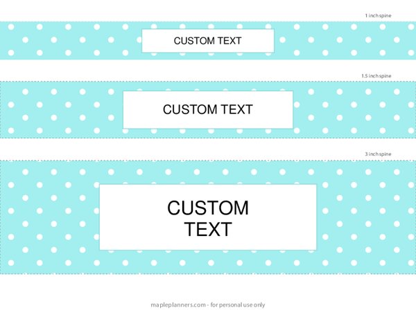 Cyan Polka Dots Binder Spines in 5 Sizes {Editable}