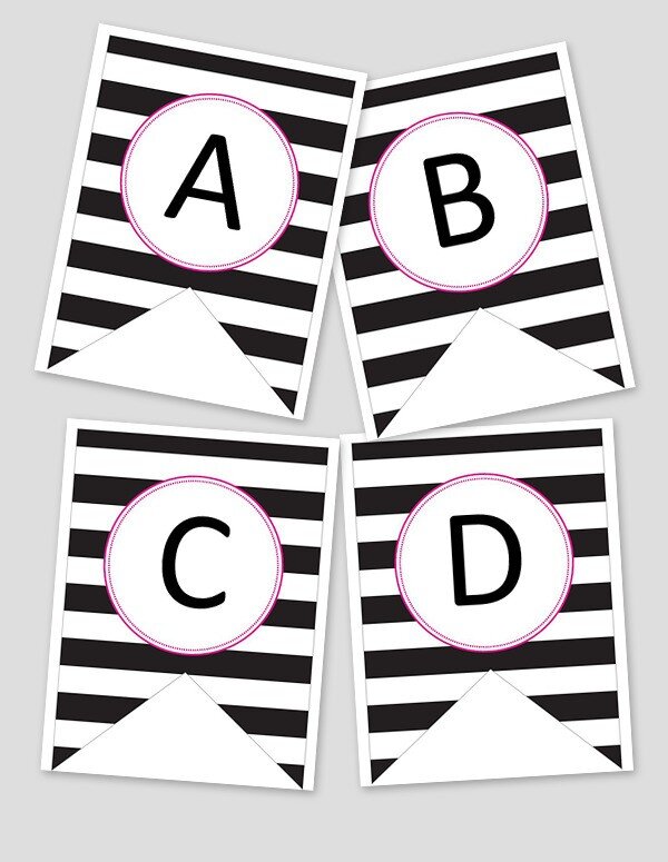 Printable Black White Striped Banner (Editable)