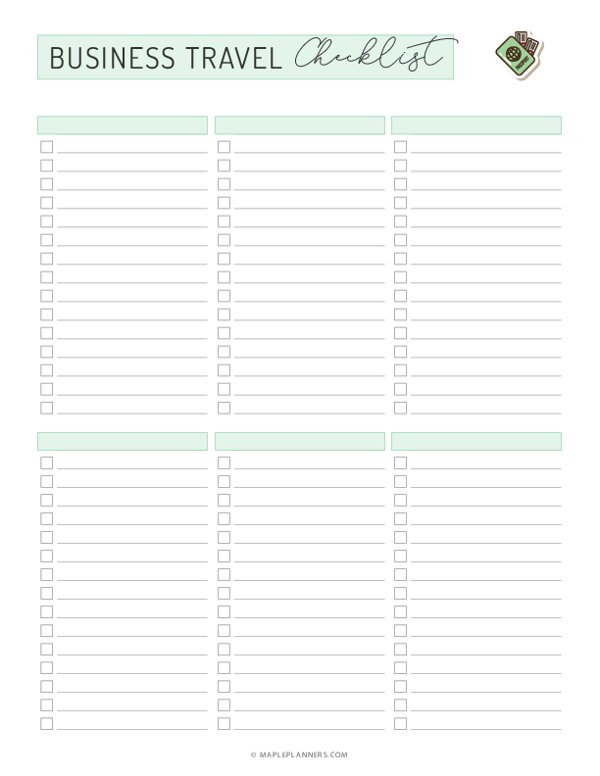 Business Travel Packing Checklist Template