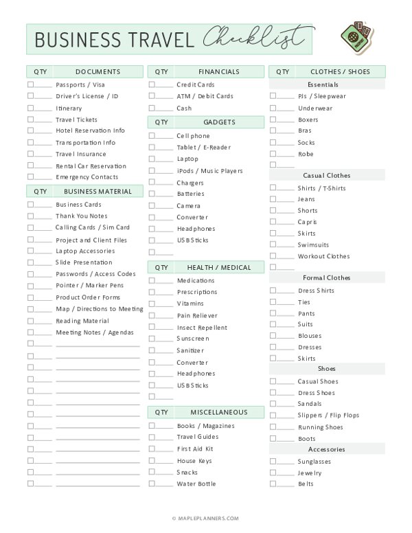 1 week business trip packing list