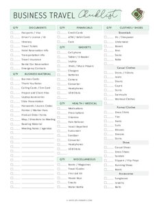 Business Travel Packing Checklist (Prefilled)