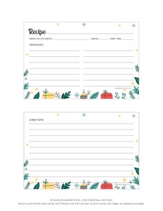 Christmas Recipe Cards Template on 4x6