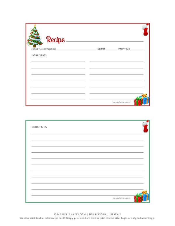 Christmas Tree Recipe Cards on 4x6