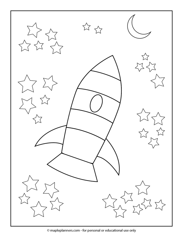 Outer Space Rocket Ship Coloring Page