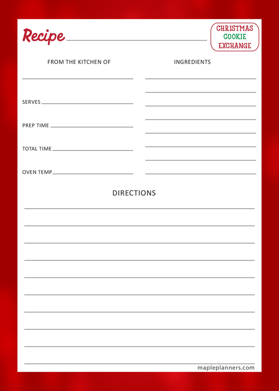 fall recipe card template for word