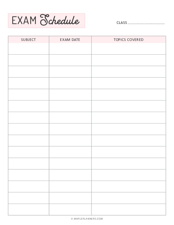 Exam Schedule Template