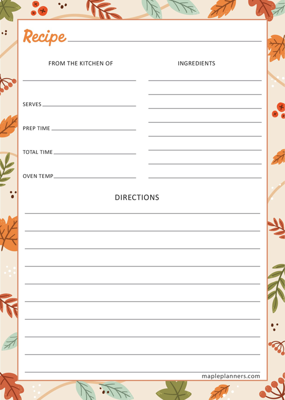 Printable Fall Recipe Cards on 5x7
