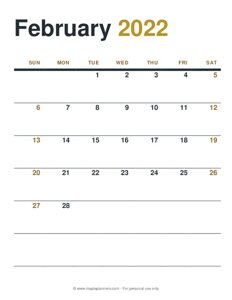 February 2022 Monthly Calendar
