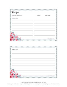 Floral Recipe Cards Template on 4x6