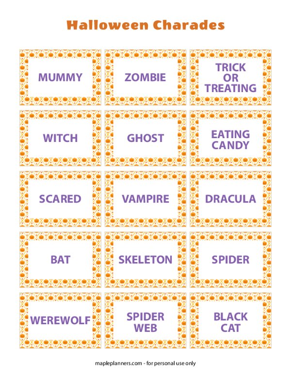 Halloween Charades Game Cards