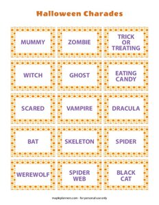 Halloween Charades Game Cards
