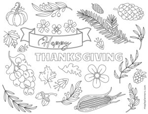 Happy Thanksgiving Elements Coloring Sheets