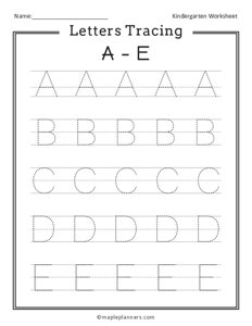 Letter Tracing A-E Worksheets