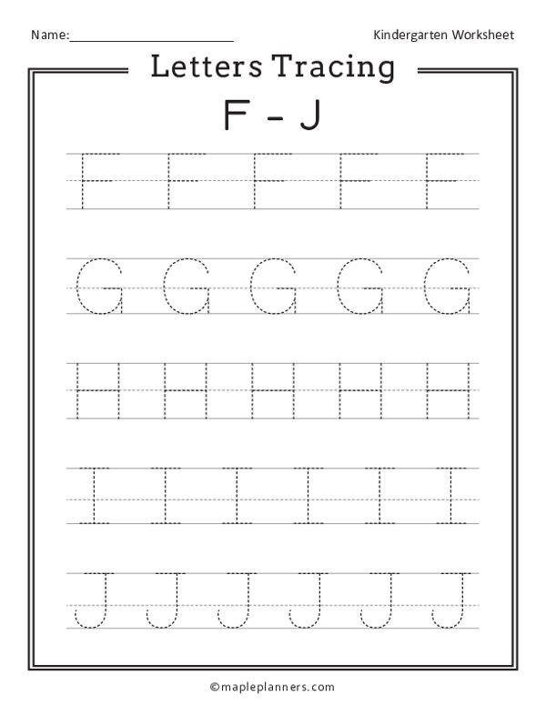 letter tracing f j worksheets for kindergarten