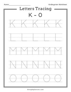 Letter Tracing K-O Worksheets