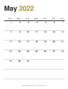 May 2022 Monthly Calendar