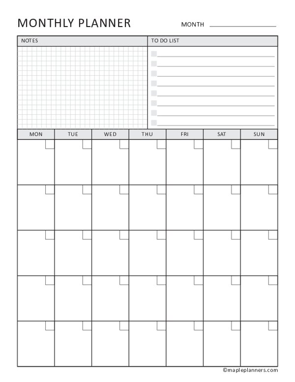 Printable Monthly To Do List Template