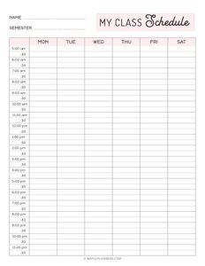 Weekly Class Schedule Template