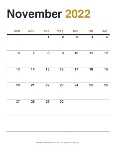 November 2022 Monthly Calendar