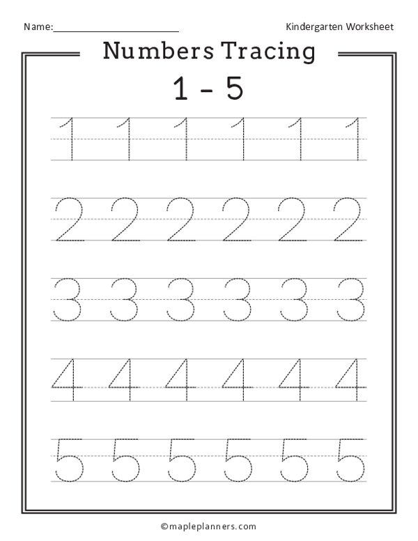 Numbers 1-5 Tracing Worksheets