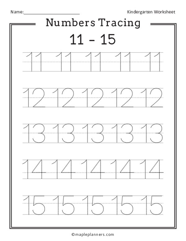 Numbers 11 15 Tracing Worksheets
