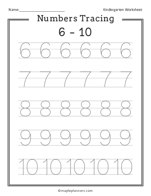 Numbers 6 10 Tracing Worksheets