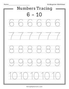 Numbers 6-10 Tracing Worksheets