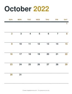 October 2022 Monthly Calendar