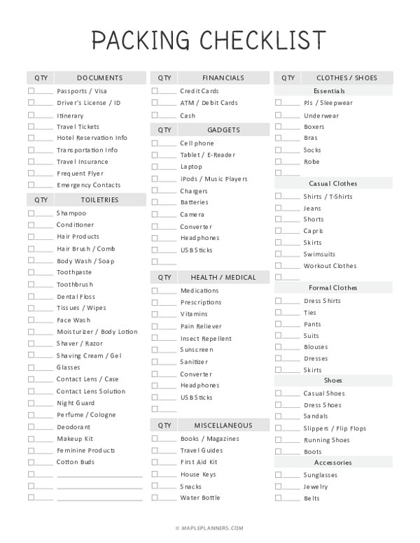 Minimalist Travel Packing Checklist