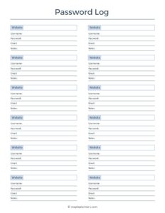 Free Printable Password Log Template