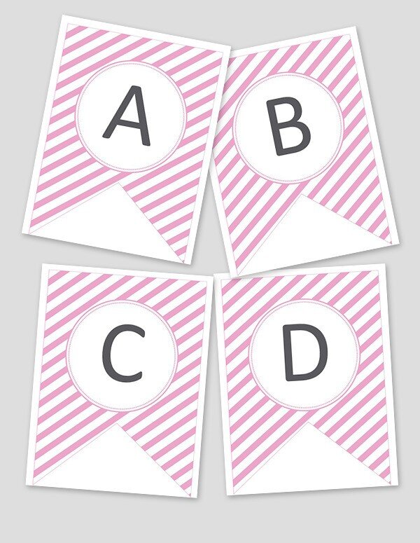 Printable Pink Striped Banner (Editable)