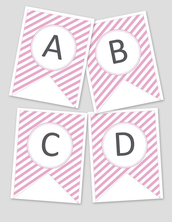 Printable Pink Striped Banner (Editable)