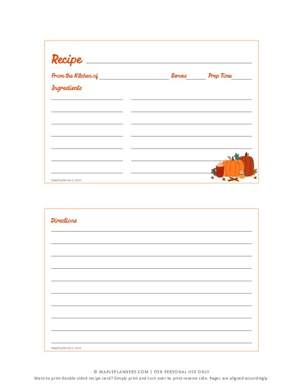 Printable Pumpkin Recipe Cards on 4x6