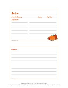 Printable Pumpkin Recipe Cards on 4x6