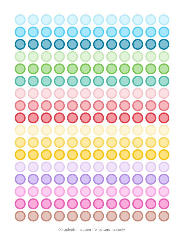 Rainbow Colors Tinted Circle Planner Stickers