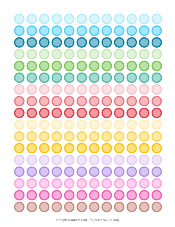 Rainbow Colors Tinted Circle Planner Stickers