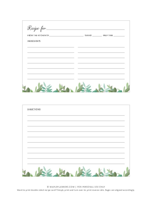 Printable Recipe Cards Template on 4x6