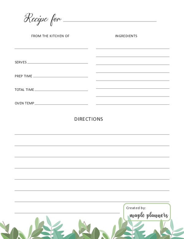 Free recipe cards 5x7  lined printable templates 