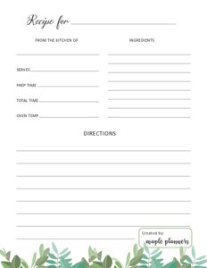 Printable Recipe Cards Template