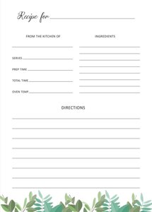 Printable Recipe Cards Template on 5x7