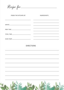 Printable Recipe Cards Template on 5x7