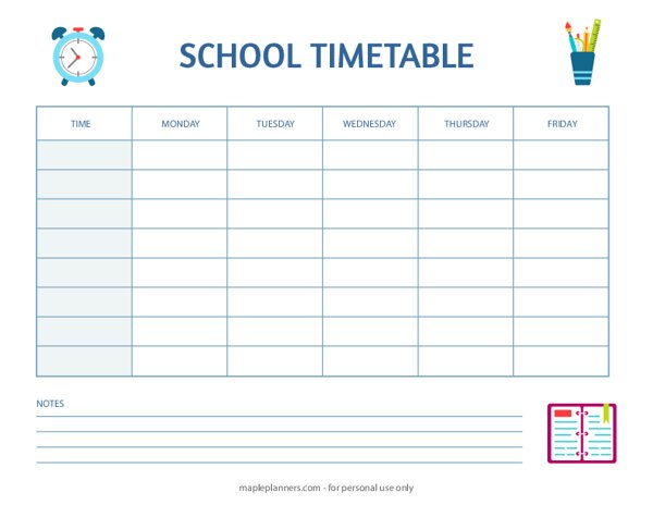 School Timetable Template