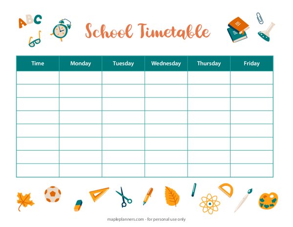 School Timetable Template