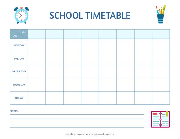 Free Printable School Timetable Template