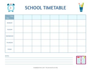 School Timetable Planner Template